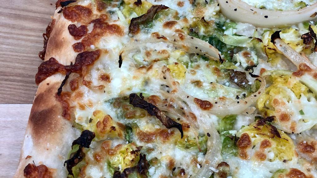 Brussel Sprouts - Full Pan · Seasoned Brussel sprouts, caramelized onions, mozzarella