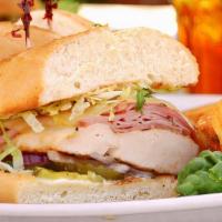 Chicken Cordon Bleu Combo Sandwich · Insanely Delicious Sandwich made with Chicken cutlets, Ham, Swiss cheese, and honey mustard.