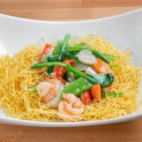 Pan Fried Noodles W. Chicken/Beef/Shrimip · 