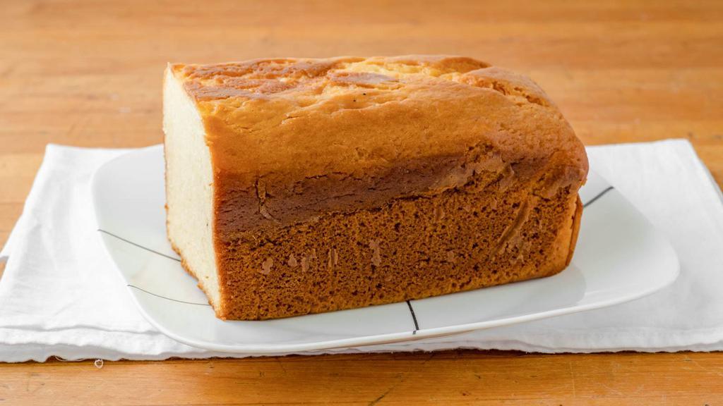 Pound Cakes · Moist and delicious. 4 lb. loaf.
Available in the following flavors:
Plain, Marble, Lemon, Chocolate Chip, Pistachio (pictured), Coconut, Banana-Walnut (pictured), Red Velvet, Pumpkin (seasonal)