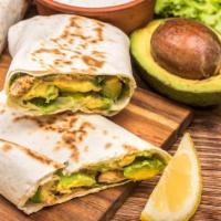Heavenly Specialty Wrap · Delicious Wrap made with Grilled chicken, avocado, sprouts, cucumber, spinach and hummus spr...