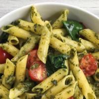 Penne Alla Pesto · Penne style pasta topped with pesto sauce.