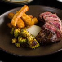Grilled Angus Ny Strip Steak · Rosemary Fries with Truffle Aioli | Watercress | Peppercorn Sauce