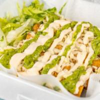 #8 Chicken Flautas · Fried rolled tortilla filled with chicken and topped with house blend cheese, sour cream, gu...