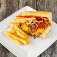 Philly Cheesesteak · Mayonnaise -ketchup, onions, peppers, mushrooms yellow-cheese.