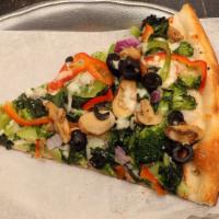 Claudio'S Veggie Delight Pizza · Broccoli, spinach, black olives, mushrooms, green peppers, and onions.