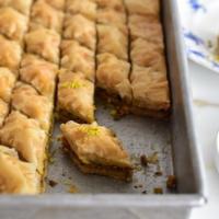 Baklawa · Chopped walnuts and honey in a fine baked pastry.