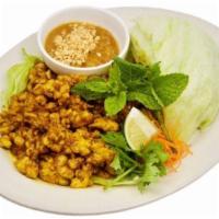 Thai Lettuce Wrap 泰式生菜包 · Spicy. Wok-tossed minced chicken, fresh ground lemongrass paste and kaffir lime leaves.