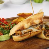 Chicken Cheesesteak With Onions & Peppers · Perfectly Cooked Chicken Cheesesteak with Onions & Peppers.
