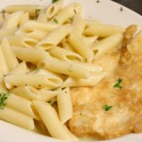 Chicken Francese · Choice of pasta or sautéed vegetables.