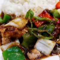Black Pepper Chicken Chop With Rice 黑椒雞扒飯 · 