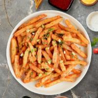 Buffalo Bacon Bliss Cheesesteak Fries · Crispy bacon, cheese, green onions, and buffalo sauce on Idaho potato fries.