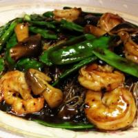 Shrimp Black Bean Sauce Over Thin Rice Noodle · Over thin rice noodle.