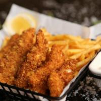 Garlic Parmesan Chicken Tender Basket With Fries · Delicious chicken tenders, tossed in Garlic Parmesan sauce, and fried to perfection. Served ...
