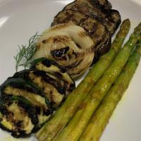 Grilled Vegetables  · Grilled Zucchini, eggplant, asparagus, & onions drizzled with olive oil & oregano