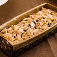Blueberry Cinnamon Coffee Cake · with an abundance of blueberries and a streusel topping