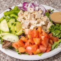 Buffalo Chicken Salad · Romaine, buffalo chicken, pepper jack cheese, celery and blue cheese dressing.