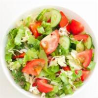 Garden Salad · Tomatoes, carrots, cucumbers, green peppers and olives.