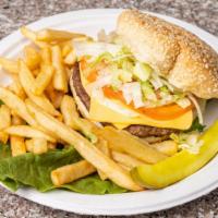 Cheeseburger Deluxe Platter · Served with lettuce, tomato, french fries and pickles.