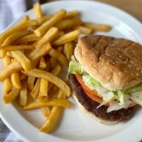 Hamburger Deluxe Platter · Served with lettuce, tomato, french fries and pickles.