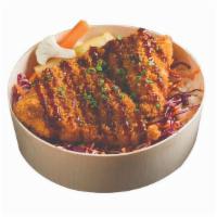 Chicken Bowl · House Brined Twice Fried Breast Cutlet over Garlic Rice, Coleslaw, and Spicy Tonkatsu