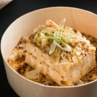 Hiyayakko Full Portion · Chilled Silken Tofu with Bonito, Ginger, and Garlic. Full Size Portion
