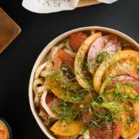 Chilled Udon W/ Tomato · Udon, Heirloom Tomatoes, Shiso