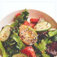 Market Salad · Greens, Sliced Cucumbers, Heirloom Tomatoes, Yuzu Vinaigrette