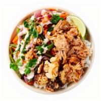 Pulled Pork Rice Bowls · Choice of rice/grains served with grilled seasonal vegetables, chili yogurt and chive lime v...