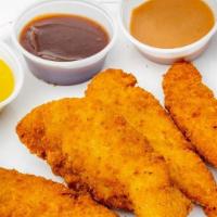 Chicken Tenders · 4 pieces of delicious panko breaded chicken tenders and comes with your choice of 2 dipping ...