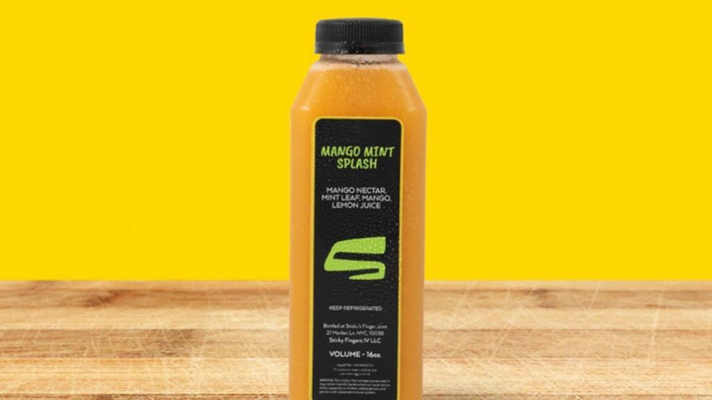 Mango Mint Splash · Homemade mango nectar with mint leaves and a splash of lemon juice.