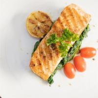Grilled Salmon Over Spinach · 