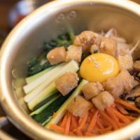 Bibimbap Bowl · Vegetarian. Traditional mixed vegetable rice bowl with fried tofu, shiitake mushrooms, carro...