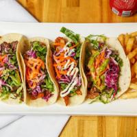 4 Taco Combo · Choose two tacos each from our four delicious option; galbi (beef), Jae yuk (pork), bul dak ...