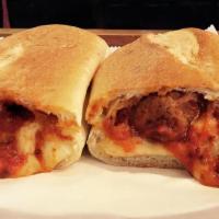 Meatball Parmesan Sandwich · On hero bread.