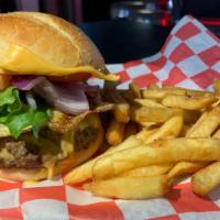 Hamburger · Ground beef hamburger with fries