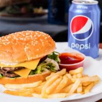 Double Cheeseburger Meal · comes with small fries and a can of soda. 
Two beef patties. Comes with the options of 1 sli...