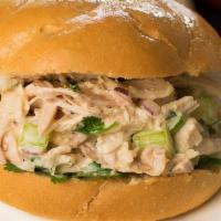 Chicken Salad On A Kaiser Roll Or Wrap · Chicken salad is made from our in-house cooked chicken breast. Chicken salad is made with ca...