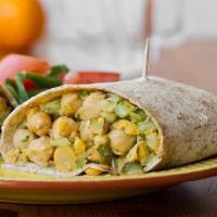 Chickpea Salad With Roasted Pepper Hummus  · Chickpea salad with roasted pepper hummus on a whole wheat wrap. Does not contain mayo.