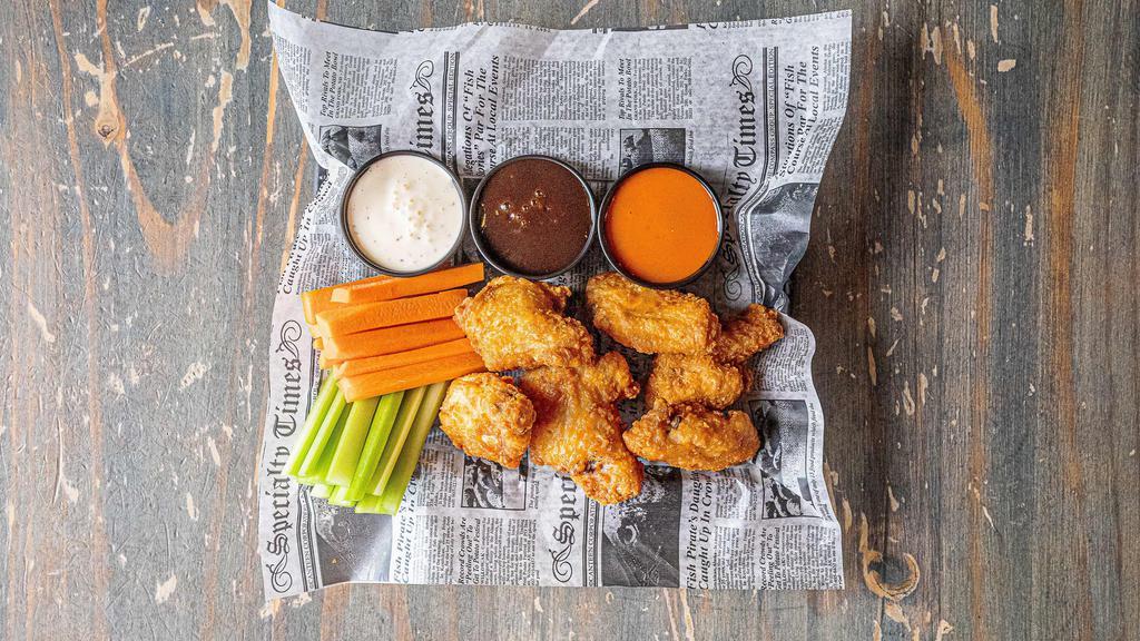 Fried Chicken Wings · With carrot and celery. Choices of sauces for wings: BBQ, buffalo, sweet & chili.