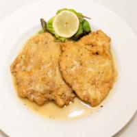 Pollo Francese · Breast of chicken, dipped in egg, sautéed in lemon, butter and white wine.