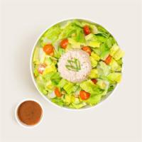 Tuna Avocado Salad · Tuna salad with avocado, tomato, bean sprouts, chickpeas, chopped romaine, and balsamic vina...