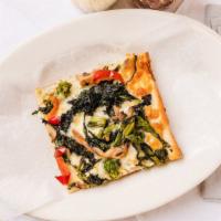 Arrabbiata (Spicy) · Thin Grandma crust seasoned with garlic, herbs & cheese topped with broccoli, mushrooms & ch...