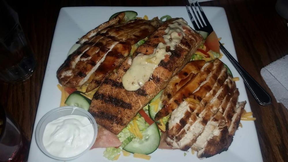 Bbq Chicken Salad · Grilled chicken breast glazed in our famous bbq sauce over mixed greens, bell peppers, cucumber, tomato, cheese.
