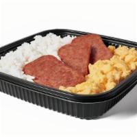 Spam® Platter · Fluffy scrambled eggs, steamed rice and grilled spam