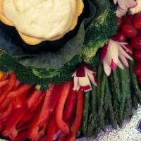 Vegetable Crudite ( Per Person ) · A composition of carrot, and celery sticks, cauliflower and broccoli florets, cherry tomatoe...