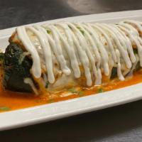Chile Relleno · Poblano peppers stuffed with shrimp and sweet fried plantains, tomato cream sauce and melted...