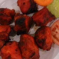 Chicken Boti Kebab 5 Ps With Naan · Five pieces.