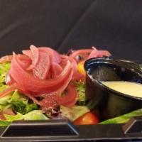 Side House Salad · Mix greens, grape tomato, cucumber, red onion, carrot. Served with your choice of dressing.