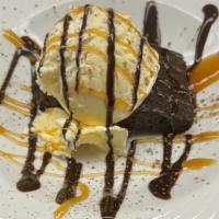 Brownie Sounday · Rich House-made brownie served with vanilla bean ice-cream, topped with chocolate and carame...